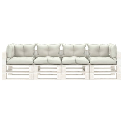 Divano da Giardino in Pallet 4 Posti con Cuscini Beige in Legno