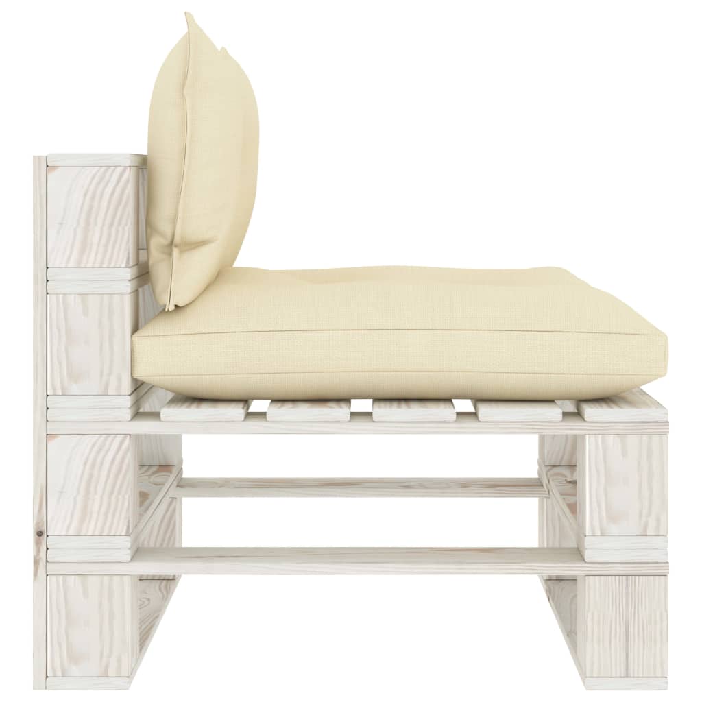Divano Centrale da Giardino Pallet con Cuscini Crema in Legno