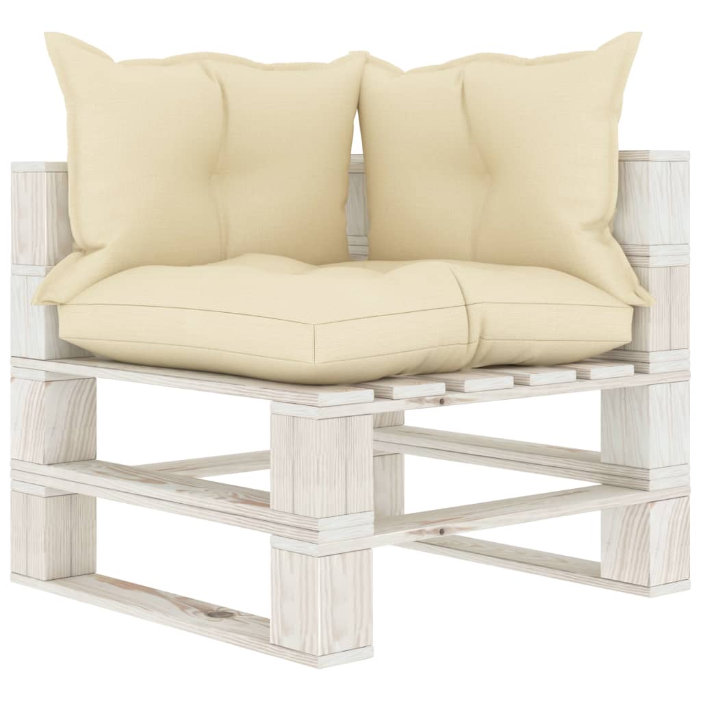 Divano da Giardino Pallet 3 Posti con Cuscini Crema in Legno