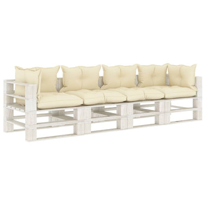 Divano da Giardino Pallet 4 Posti con Cuscini Crema in Legno