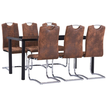 Set Sala da Pranzo 7 pz in Similpelle Scamosciata Marrone