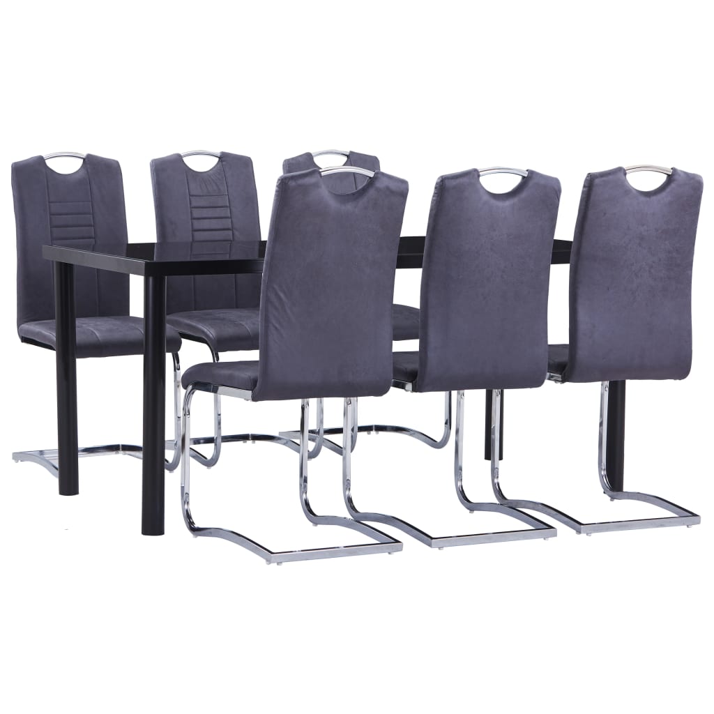 Set Sala da Pranzo 7 pz in Similpelle Scamosciata Grigia