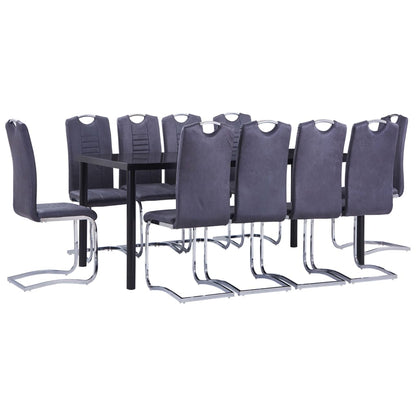 Set Sala da Pranzo 11 pz in Similpelle Scamosciata Grigio