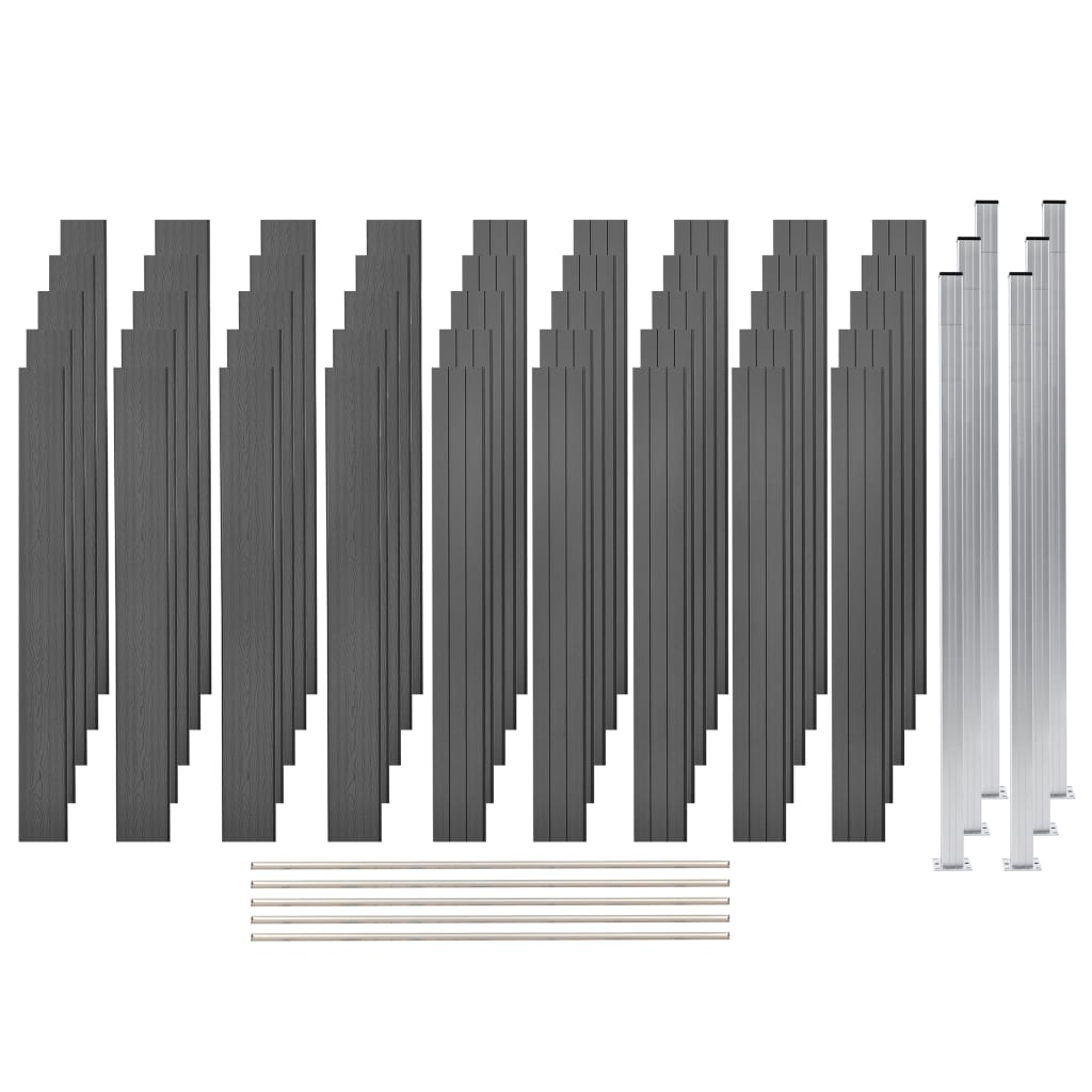 Set Pannelli di Recinzione in WPC 5 Quadrati 872x187cm Grigio