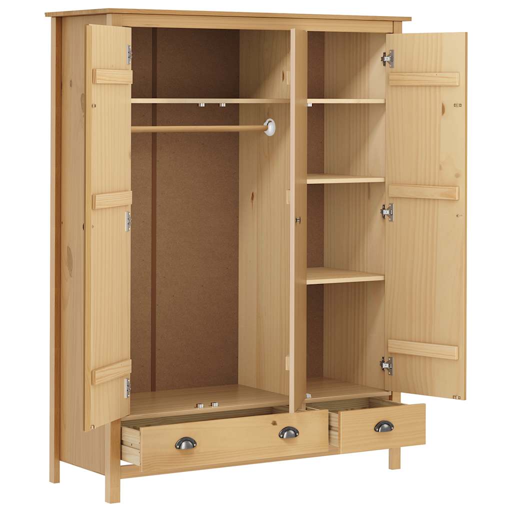 Armadio a 3 Ante Hill 127x50x170cm Legno Massello di Pino
