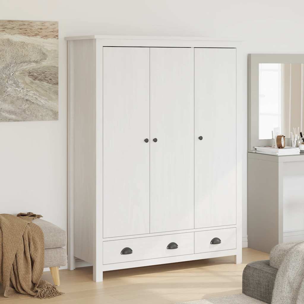Armadio a 3 Ante Hill Bianco 127x50x170 cm in Legno di Pino