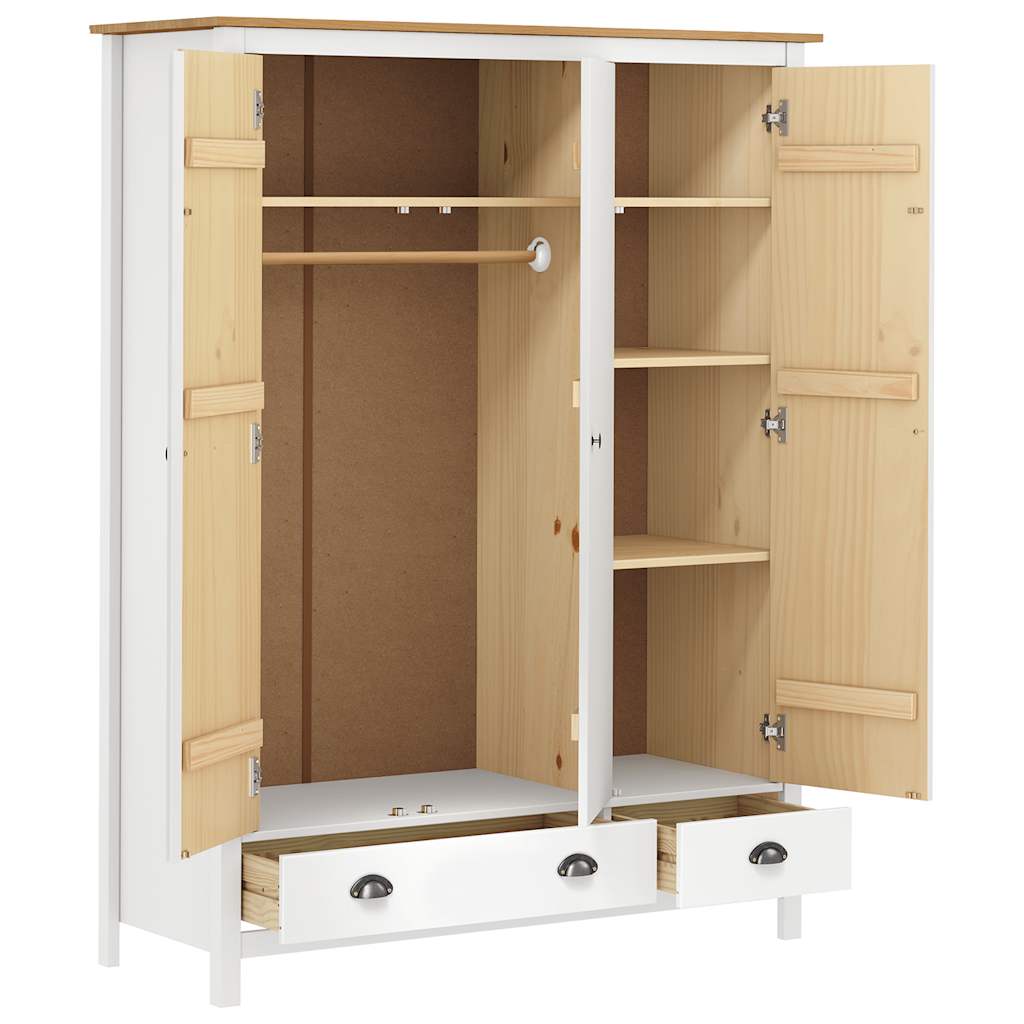 Armadio a 3 Ante Hill Bianco 127x50x170 cm in Legno di Pino