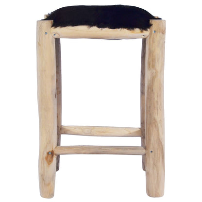 Sgabello da Bar in Vera Pelle di Capra e Legno Massello di Teak