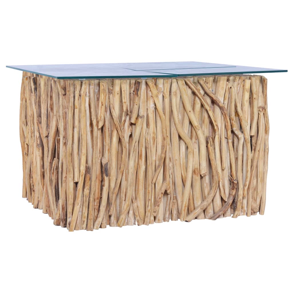 Tavolino da Salotto Ripiano in Vetro 66x66x40 cm Legno di Teak