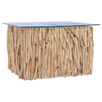 Tavolino da Salotto Ripiano in Vetro 66x66x40 cm Legno di Teak