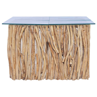 Tavolino da Salotto Ripiano in Vetro 66x66x40 cm Legno di Teak