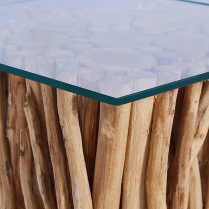 Tavolino da Salotto Ripiano in Vetro 66x66x40 cm Legno di Teak