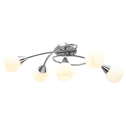Lampadario con Paralumi in Ceramica 5 Lampadine E14  a Coppa