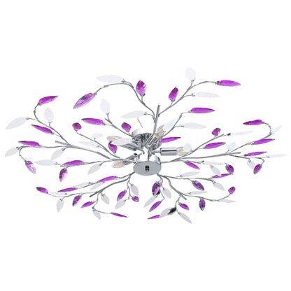 Lampadario Foglie e Bracci in Cristallo Acrilico 5 E14 Viola