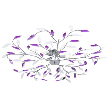 Lampadario Foglie e Bracci in Cristallo Acrilico 5 E14 Viola