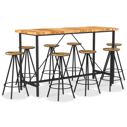 Set da Bar 9 pz in Legno Massello di Acacia e Legno di Recupero