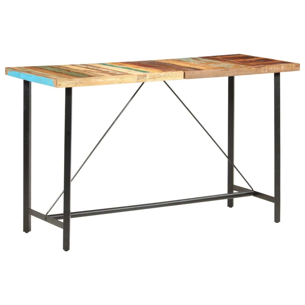 Set da Bar 9 pz in Legno Massello di Recupero Vera Pelle e Tela