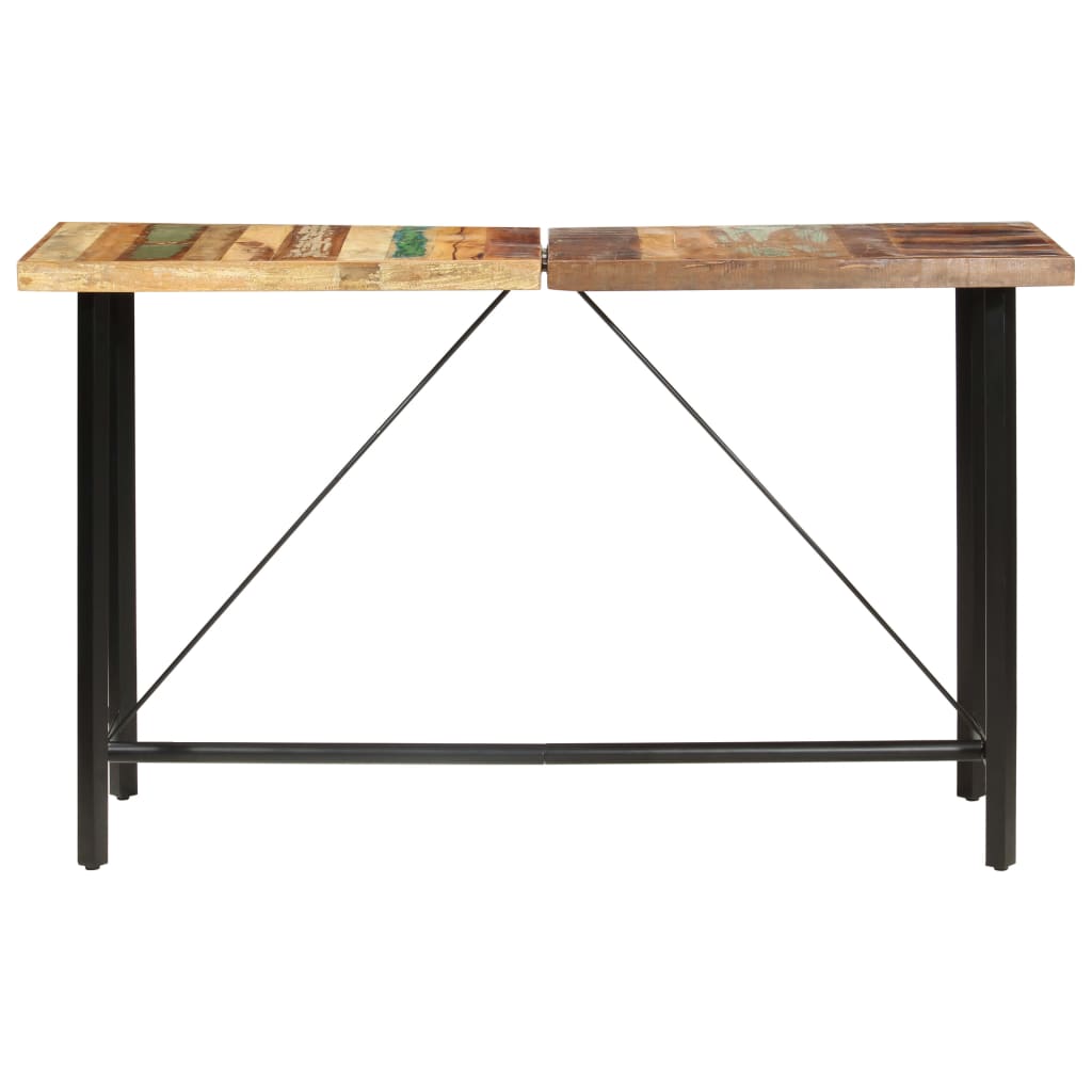 Set da Bar 9 pz in Legno Massello di Recupero Vera Pelle e Tela