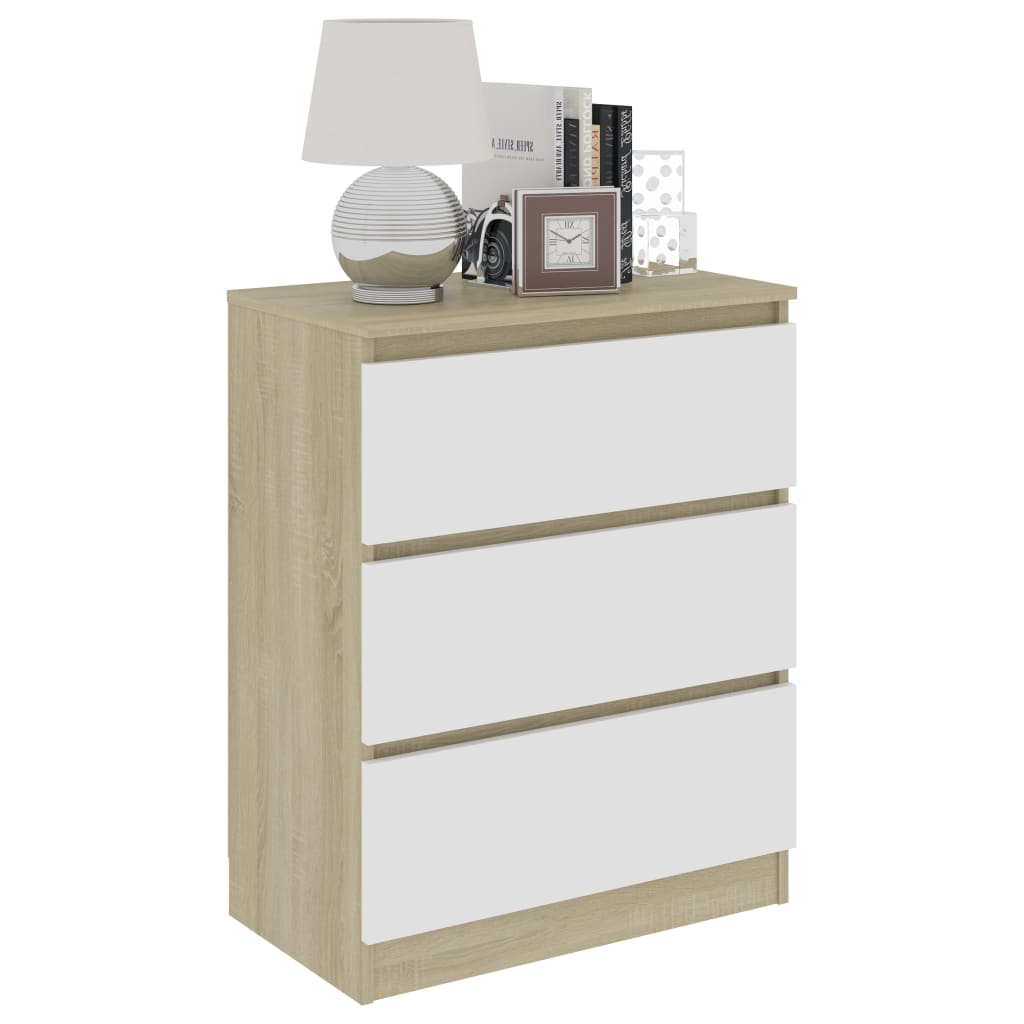 Credenza Bianca e Rovere Sonoma 60x35x76cm in Legno Multistrato