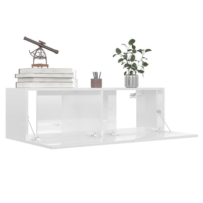 Mobile Porta TV Bianco Lucido 100x30x30 cm in Legno Multistrato