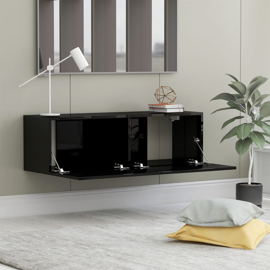 Mobile Porta TV Nero Lucido 100x30x30 cm in Legno Multistrato