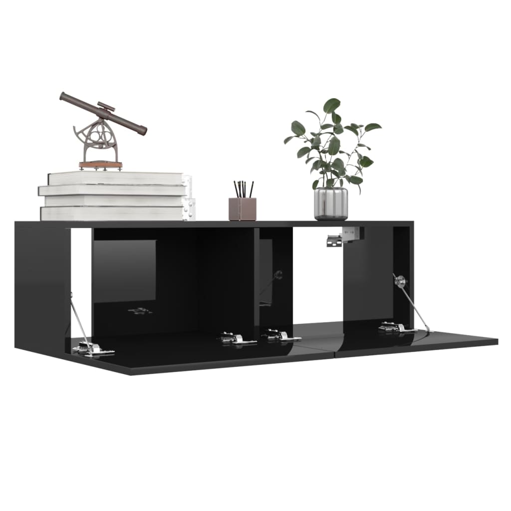 Mobile Porta TV Nero Lucido 100x30x30 cm in Legno Multistrato