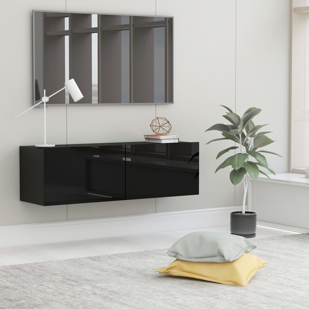 Mobile Porta TV Nero Lucido 100x30x30 cm in Legno Multistrato