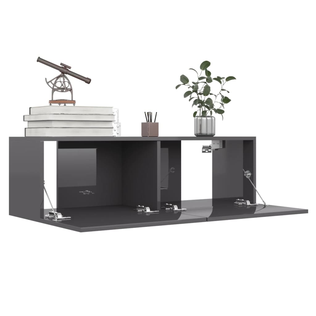 Mobile Porta TV Grigio Lucido 100x30x30 cm in Legno Multistrato