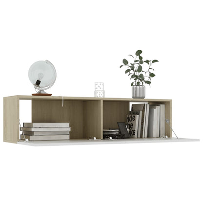 Mobile TV Bianco e Rovere Sonoma 120x30x30 cm Legno Multistrato