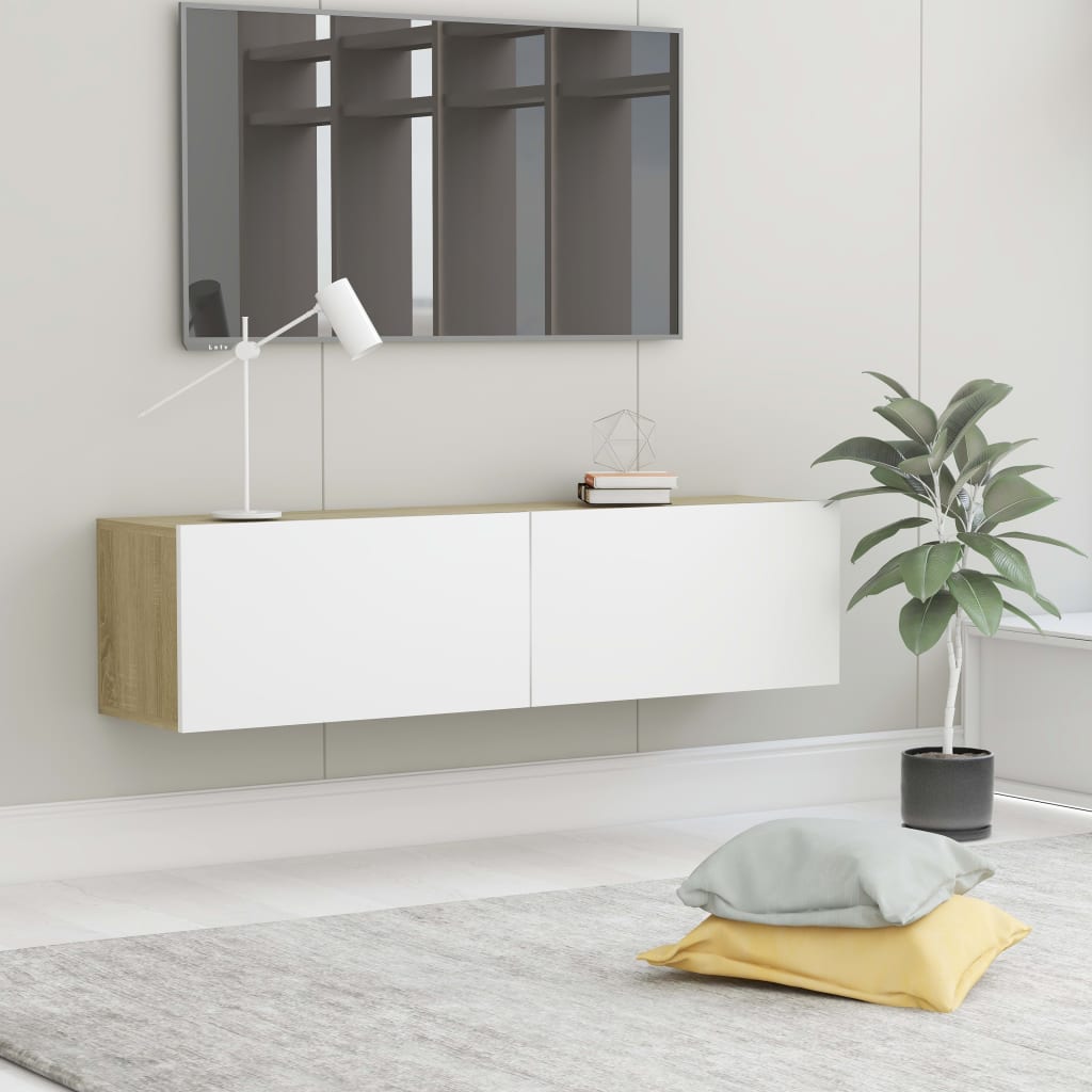 Mobile TV Bianco e Rovere Sonoma 120x30x30 cm Legno Multistrato