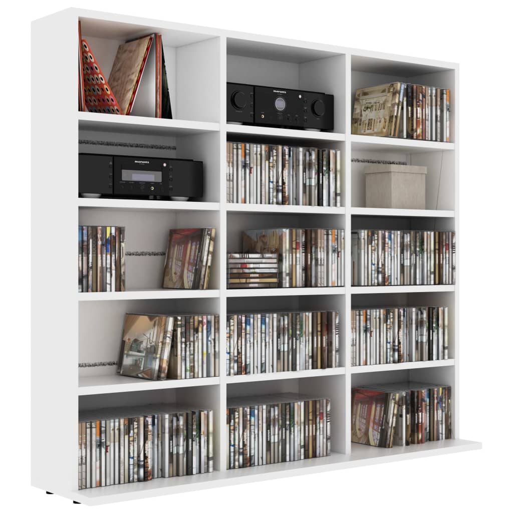 Armadietto Porta CD Bianco 102x23x89,5 cm in Legno Multistrato