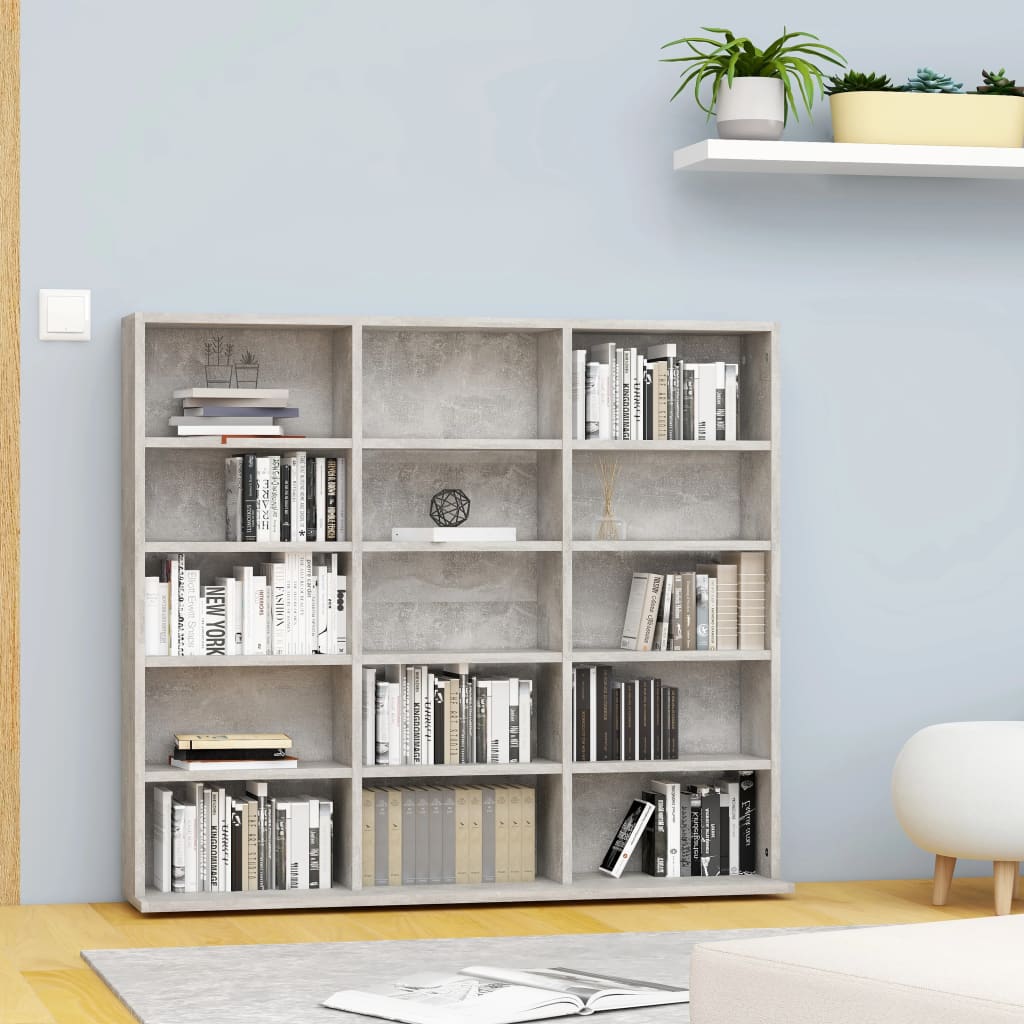Mobile Porta CD Grigio Cemento 102x23x89,5 cm Legno Multistrato