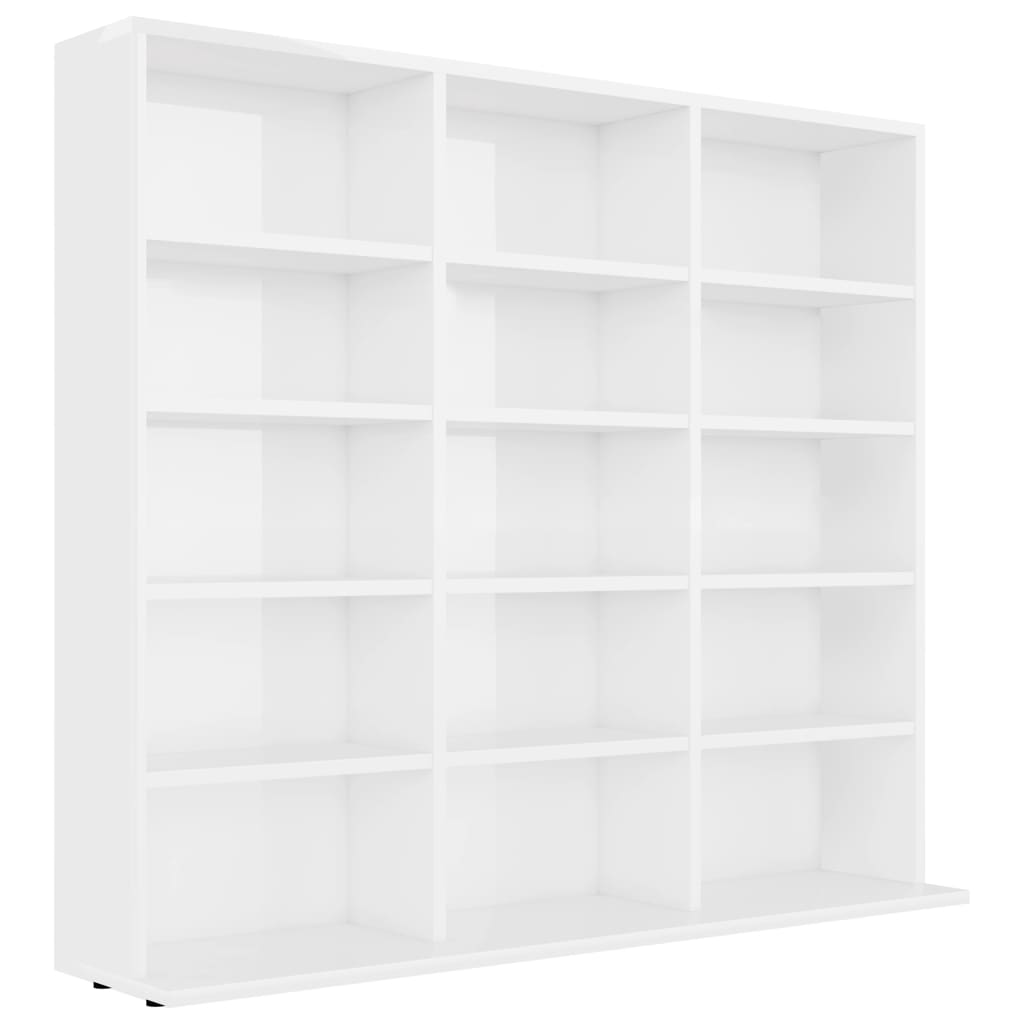 Mobile Porta CD Bianco Lucido 102x23x89,5 cm Legno Multistrato
