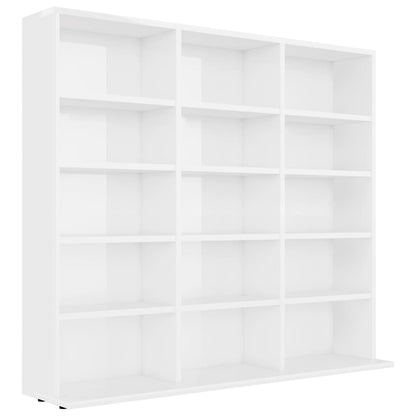 Mobile Porta CD Bianco Lucido 102x23x89,5 cm Legno Multistrato