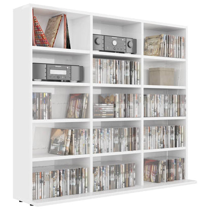 Mobile Porta CD Bianco Lucido 102x23x89,5 cm Legno Multistrato