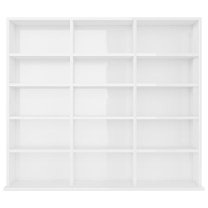 Mobile Porta CD Bianco Lucido 102x23x89,5 cm Legno Multistrato