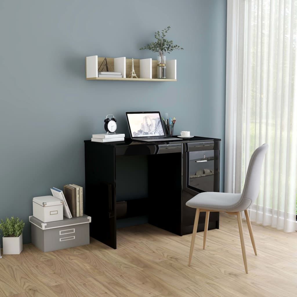 Scrivania Nero Lucido 100x50x76 cm in Legno Multistrato