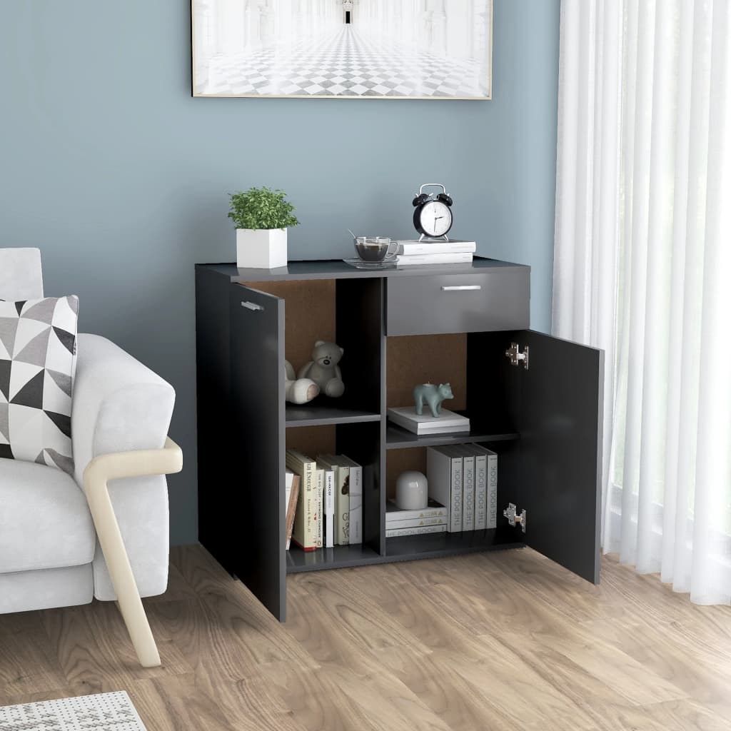 Credenza Grigia 80x36x75 cm in Legno Multistrato