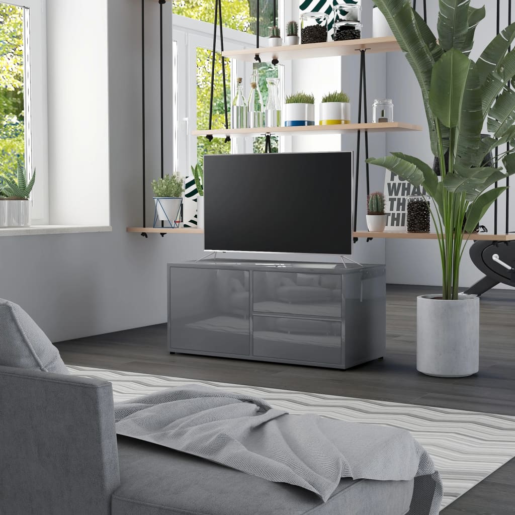 Mobile Porta TV Grigio Lucido 80x34x36 cm in Legno Multistrato
