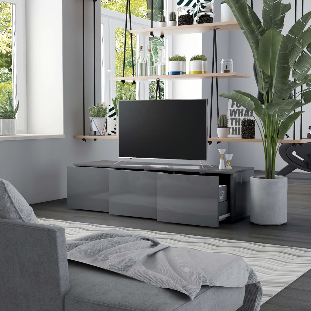 Mobile Porta TV Grigio Lucido 120x34x30 cm in Legno Multistrato