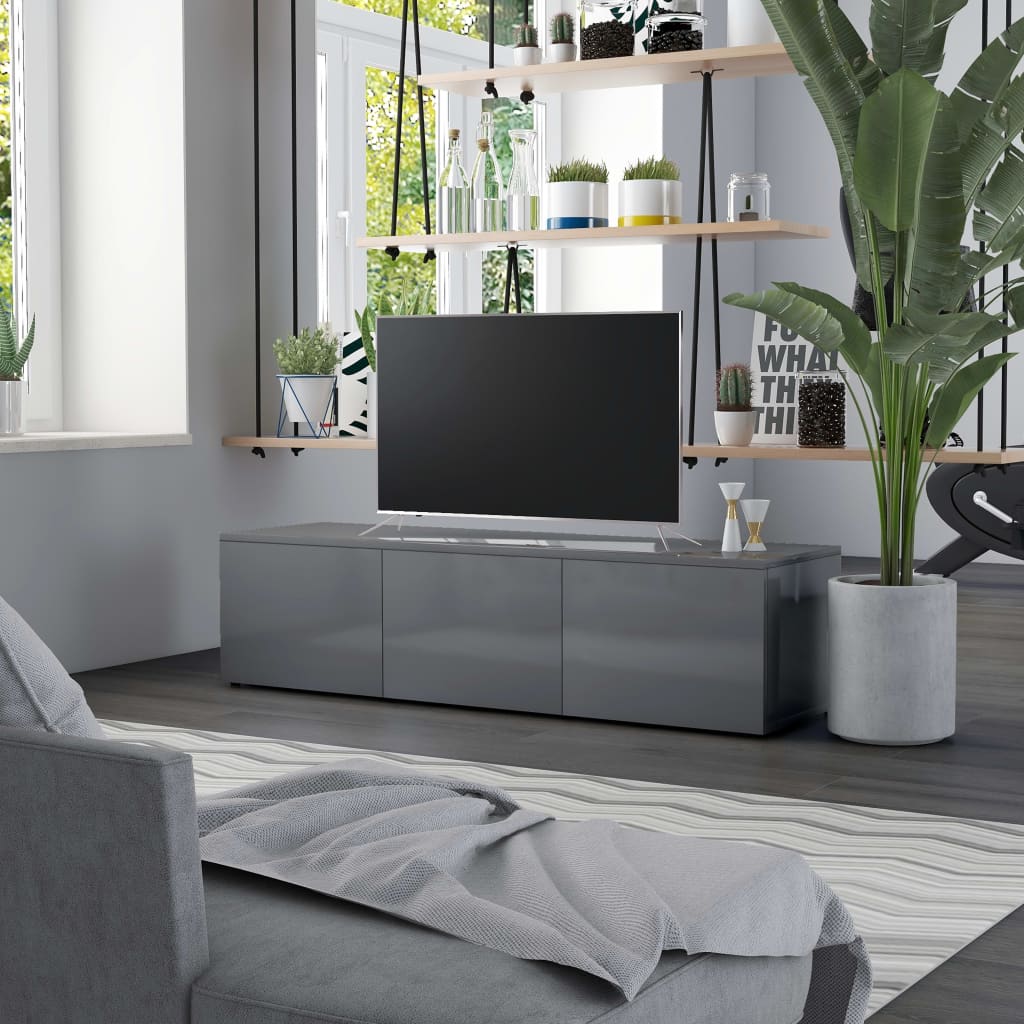 Mobile Porta TV Grigio Lucido 120x34x30 cm in Legno Multistrato