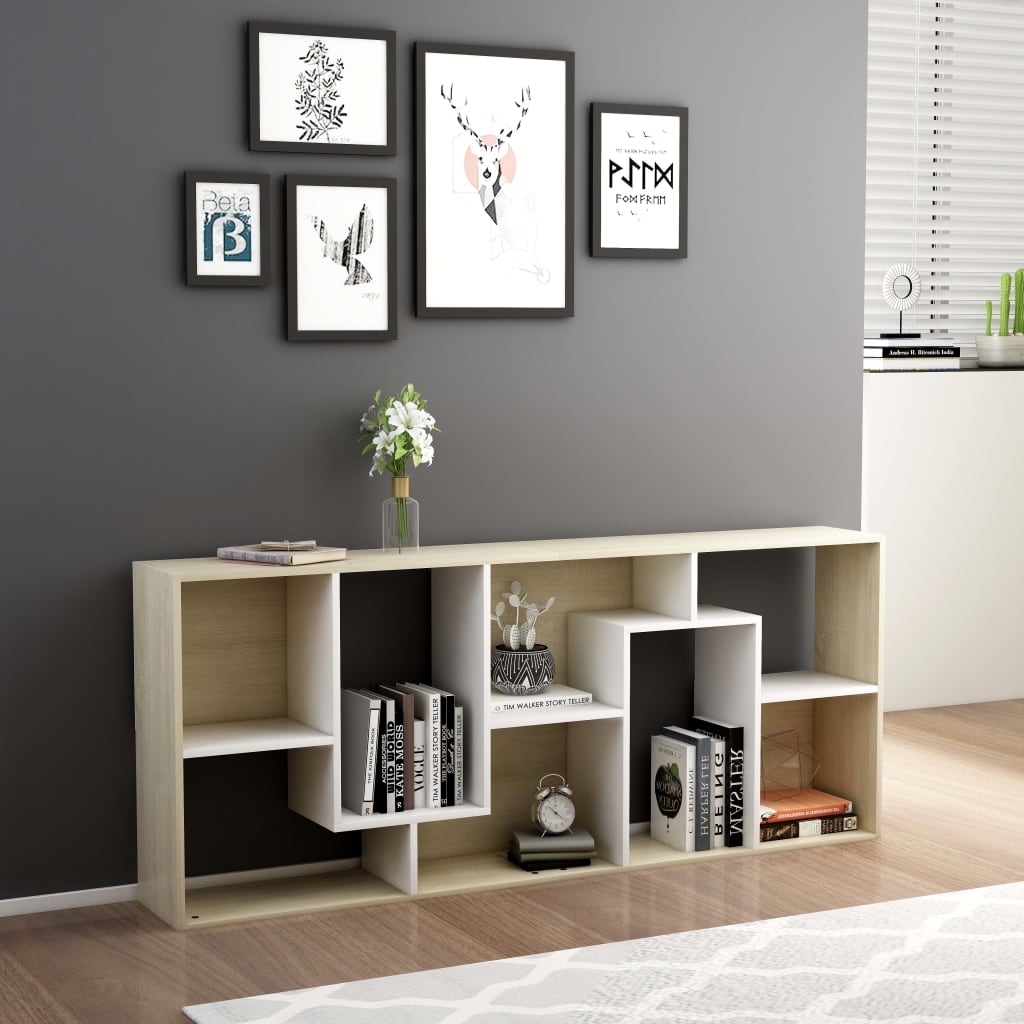 Libreria Bianca e Rovere Sonoma 67x24x161 cm Legno Multistrato