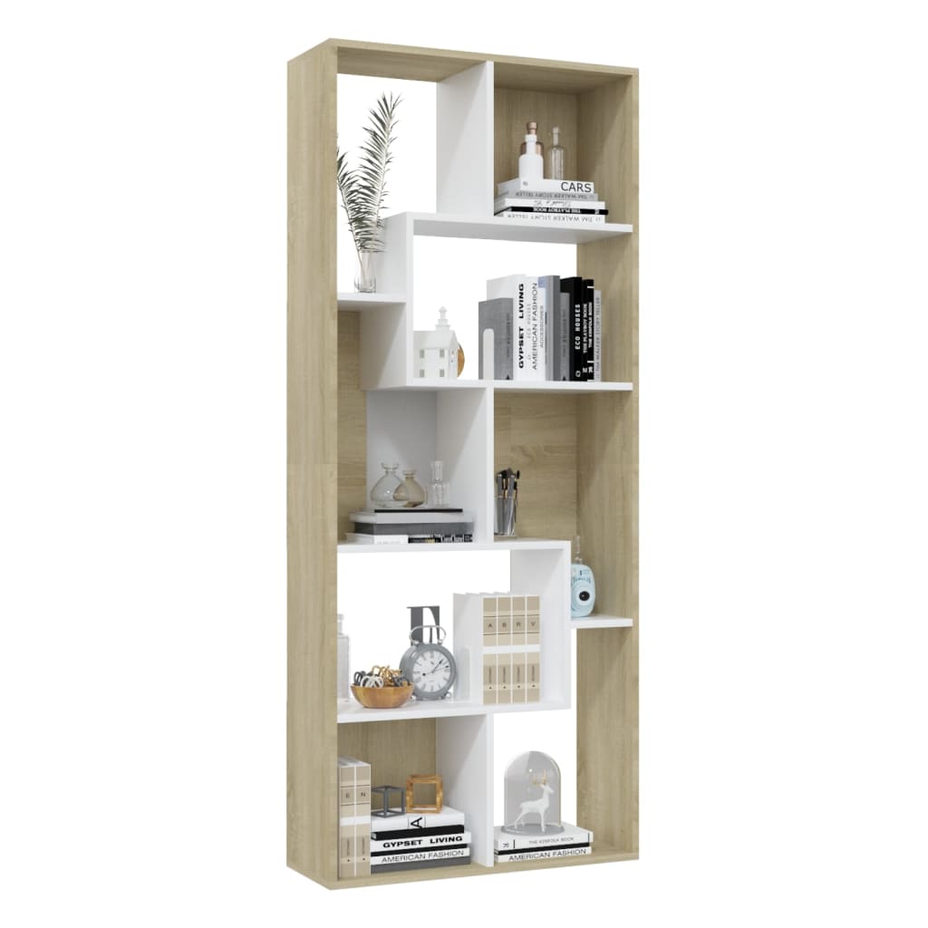 Libreria Bianca e Rovere Sonoma 67x24x161 cm Legno Multistrato