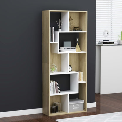 Libreria Bianca e Rovere Sonoma 67x24x161 cm Legno Multistrato
