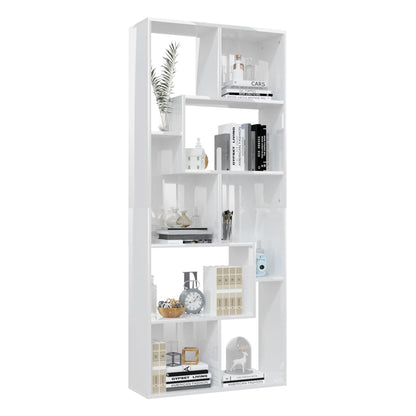 Libreria Bianco Lucido 67x24x161 cm in Legno Multistrato