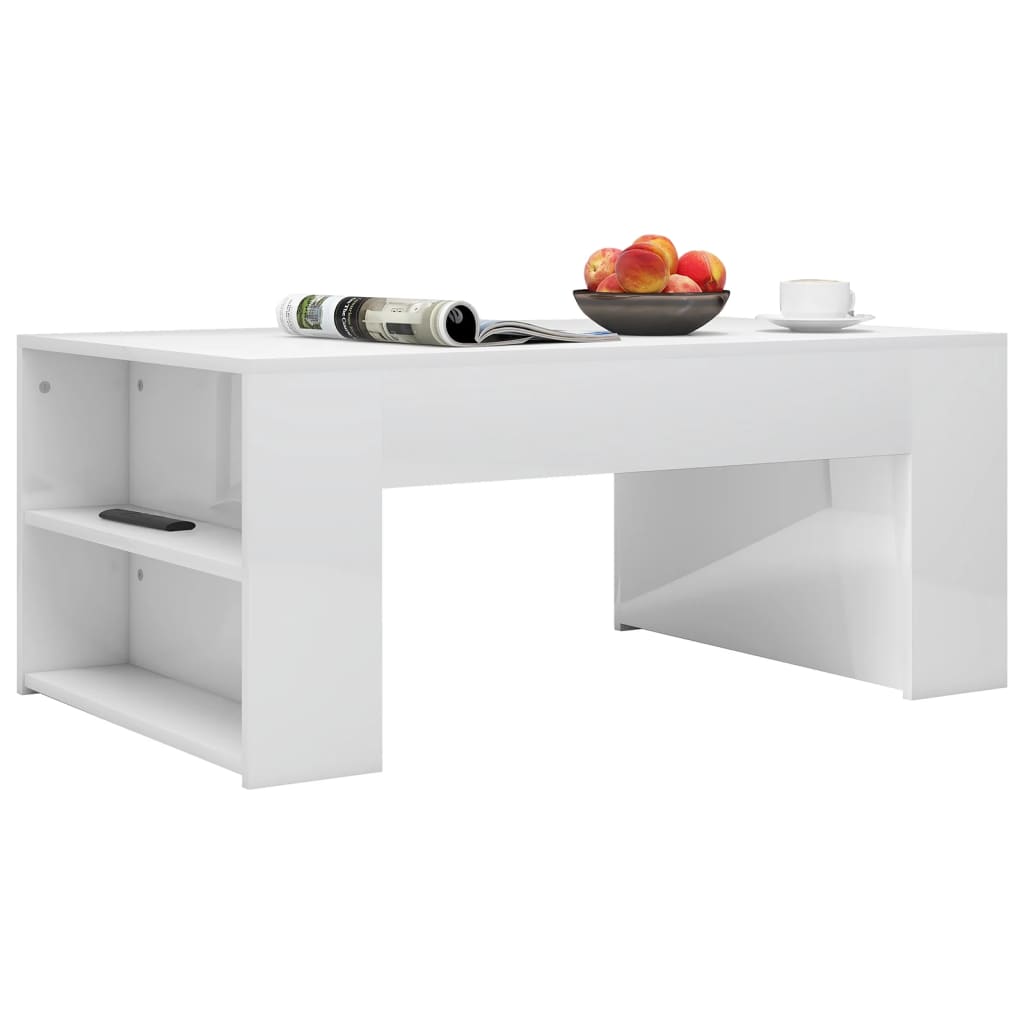 Tavolino da Salotto Bianco Lucido 100x60x42cm Legno Multistrato
