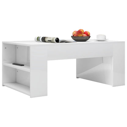 Tavolino da Salotto Bianco Lucido 100x60x42cm Legno Multistrato