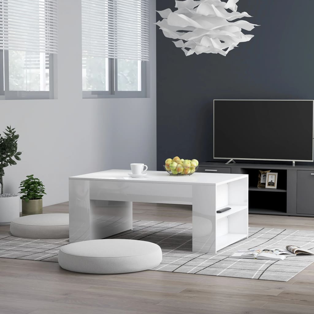 Tavolino da Salotto Bianco Lucido 100x60x42cm Legno Multistrato