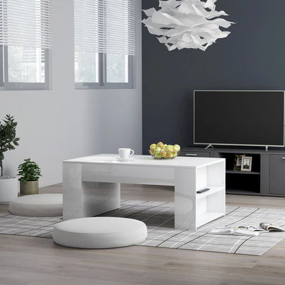Tavolino da Salotto Bianco Lucido 100x60x42cm Legno Multistrato