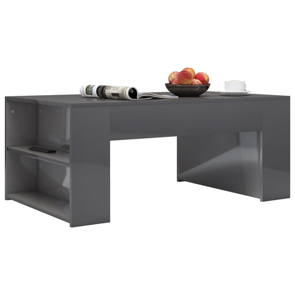 Tavolino da Salotto Grigio Lucido 100x60x42cm Legno Multistrato
